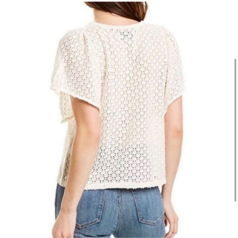 Texture & Thread Eyelet Flutter-Sleeve Top - Picture 2 of 6